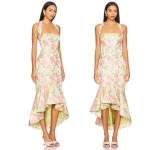 Lovers and Friends Ivy Halter Hi-Low Maxi Dress in Pink And Green Multi Small